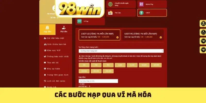 Các bước nạp qua ví mã hóa
